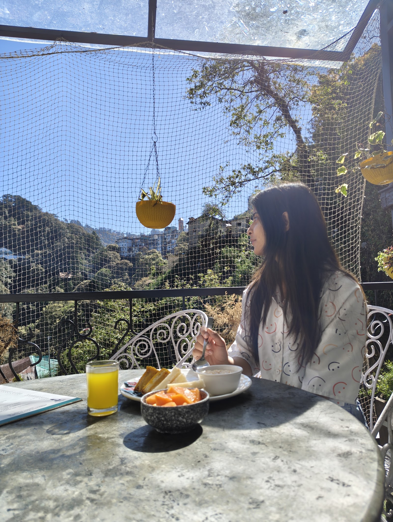 Terrace breakfast overlooking the Mussoorie valley